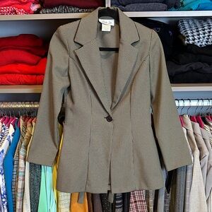 Vintage Lisa Jo green/black checkered one button closure back tie blazer size 3